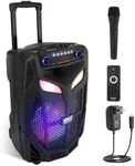 Pyle Portable Bluetooth PA Speaker System-800W 12” Indoor/Outdoor Bluetooth Speaker Portable PA System-Party Lights, USB SD Card Reader,FM Radio, Rolling Wheels-Wireless microphone,Remote- PPHP121WMB