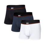 Saxx Men’s Underwear - Non-Stop Stretch Cotton Trunk – Pack of 3 with Built-in Pouch Support and Fly – Soft, Breathable and Moisture Wicking, Black/Deep Navy/White, Medium