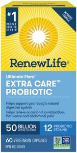 Renew Life® Probiotics Ultimate Flora® Extra Care ™ Probiotic, Helps relieve occasional constipation and flatulence, 50 Billion Active Cultures, 60 Vegetarian capsules