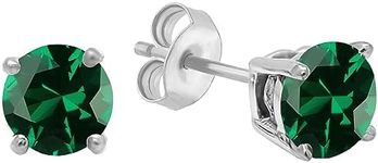 Dazzlingrock Collection 5.5mm Each Round Lab Created Emerald Solitaire Stud Earrings for Her in 925 Sterling Silver in Push Back