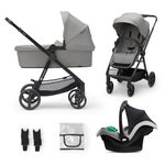 Kinderkraft Newly 3 in 1, I-Size, Stroller, Pushchair for Toddlers, Pram, Newborn Baby, Large Hood, with Accessories, Easy Folding, Included Car Seat, Shock Absorbtion, from Birth up to 22 kg, Gray