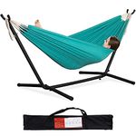 PNAEUT Double Hammock with Space Saving Steel Stand 2 Person Heavy Duty Garden Yard Outdoor 450lb Capacity Hammocks and Portable Carrying Bag (Aqua)