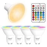 Jayool GU10 LED Light Bulbs, Dimmable 5W Colour Changing Spot Light with Remote, RGB + Warm White, Timer (Pack of 4)