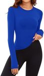 Rapbin Thermal Shirts for Women Long Sleeve Crewneck Slim Fit Undershirt Ladies Fleece Lined Underwear Warm Basic Tops for Winter Cold Weather with Thumb Holes Royal Blue