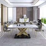 Vandana Interiors Modern 55.1" White Faux Marble top and Stainless Steel Base Dining Table Rectangular