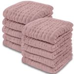 Baby Washcloths, Muslin Cotton Baby Towels, Large 25 X 25 cm Wash Cloths Soft on Sensitive Skin for Boys & Girls, Newborn Baby & Toddlers Essentials Shower Registry Gift (Mauve, Pack of 10)