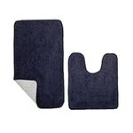 ED 100% Cotton Bath Mat Non-Slip Bathroom Rug Set Floor & Pedestal 50 x 80cm Machine Washable Soft & Absorbent [Navy Blue]