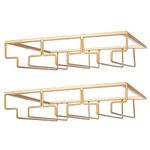 FOMANSH Wine Glass Rack - Under Cabinet Stemware Wine Glass Holder Glasses Storage Hanger 2 Pack Metal Organizer for Bar Kitchen Gold