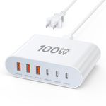 100W USB C Fast Charger Block Compact GaN 6 Port PD USB C and QC USB A Wall Charger Type C Charging Station Hub Adapter Plug Cube Brick for iPhone 15 14 13 12 Pro Max iPad Pro Air Samsung Pixel LG