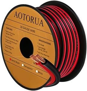 AOTORUA 50FT 18/2 Gauge Red Black Cable Hookup Electrical Wire, 18AWG 2 Conductor 2 Color Flexible Parallel Zip Wire LED Strips Extension Cord 12V/24V DC Cable for LED Ribbon Lamp Tape Lighting