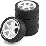 Chanmoo 1/10 RC Rally Racing Tires And Hard Plastic Drift Wheels 12mm Hex On Road Tyres For 1:10 Touring Street Car Tamiya TT01 TT02 XV01 TA06 A959 PTG2 144001 HPI KYOSHO HSP PTG2 Traxxas 4PCS (White)