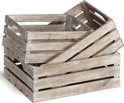 Hamdan Collection Rustic Solid Wood Crates for Display White, Set of 3 Nesting Wooden Crate Box with Handles, Farmhouse Milk Crate Storage Bins (Off-White)