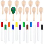 Morcheiong 12Pcs DIY Mini Wooden Maracas for Kids with 12Pcs Acrylic Paint Pens