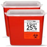 Oakridge Products Transparent Sharps Container for Home Use and Professional 5 Quart (2-Pack), Touchless Biohazard Needle and Syringe Disposal, CDC Certified