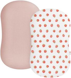 Muslin Baby Lounger Cover 2 Pack, Soft Breathable Newborn Lounger Pillow Cover for Boys Girls Infant (Strawberry & Pale Pink)
