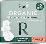 Rael Organic Cotton Cover Sanitary Towels - Heavy Absorbency for Night, Ultra Thin Period Pads with Wings for Women, Unscented, Hypoallergenic, Vegan, Bulk Buy (Overnight, 40 Count)