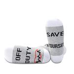 JXGZSO Nurse Off Duty Gift Nurse Socks Off Duty Save Yourself RN Socks Nurses Off Duty Nurse Retirement Gift (Save Yourself 1 pair)