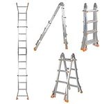 LIVINGbasics 13Ft Aluminum Folding Step Ladder, Multi Purpose Portable Telescopic Ladder for Window Cleaning, Roof Repair, Home, 300 lbs Load Capacity