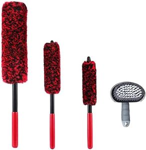 Car Wheel Brush for Cleaning Wheels Set 4 Pcs Metal Free Synthetic Wool Wheel Cleaning Brush Extended Reach Wheel Gerbils, Wheel and Rim Brushes for Cleaning Wheels, Rims, Exhaust Tip, No Scratching