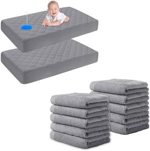 Yoofoss Waterproof Crib Mattress Protector 2 Pack & Luxury Washcloths Towel Set 10 Pack (Grey)