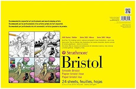 Strathmore 300 Series Bristol Paper Pad, Smooth, Tape Bound, 11x17 inches, 24 Sheets (100lb/270g) - Artist Paper for Adults and Students - Markers, Pen and Ink