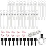 48Pcs Cord Organizer Kit, Reusable Elastic Silicone Cable Ties, Strong Adhesive Cable Clips for Cable Management, Multipurpose Wire Management for Bundling and Fastening Various Wires (White)