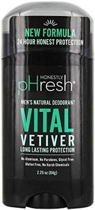 Honestly pHresh Prebiotic Natural Deodorant for Men – Aluminum & Baking Soda Free with 24 Hour Odor Protection. Clean Vegan Deodorant for Sensitive Skin. Made In USA – Vital Vetiver Scent, 2.5 oz