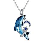 POPKIMI Dolphin Gifts for Women 925 Sterling Silver Dolphin Necklace Dolphin Mother and 1 Children/2 Children/3 Children/4 Children Dolphins Necklace Pendant with Blue Dolphin Crystal Beach Themes