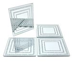 Set of 4 Glass Sparkly Silver Square Glitter Design Mirrored Tea Coffee Coasters