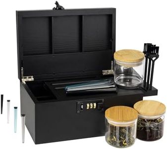 Premium Large Bamboo Box with Combination Lock,Storage Decorative box,Storage Lockbox Set with Plentiful Accessories 3 Jars & 3 Brushes&4 Tubes,Removable Tray,Detachable Compartment,Elegant Black
