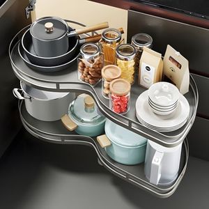 VinLeap Blind Corner Cabinet Pull Out 12",14", 16", 18" Opening, 2-Tier Shelf Kitchen Cabinet Organizer, Blind Corner Cabinet Organizer, Left/Right Door, Adjustable Height, Metal Black