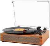 Vinyl Record Player Vintage Turntable with Built-in Speakers USB Recording 3 Speed Belt-Driven Phonograph Bluetooth Record Player for Vinyl Sound RCA Line Out AUX-in Brown (Upgraded Size)