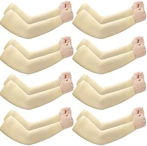 Janmercy 8 Pairs Elderly Skin Thin Protector Sleeves Bruise Abrasions Protective Arm Sleeve (Beige)