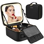 Travel Makeup Bag with LED Mirror, Make up Case with Mirror 3 Color Setting Cosmetic Makeup Box Organizer Vanity Case for Women Beauty Tools Accessories Case Rechargeable