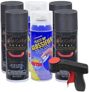 Plasti Dip Rim Kit: 6 Aerosol Cans, 4 Luxury Black Sapphire, 2 Glossifier, Cangun Tool. Multi Purpose Rubber Coating Spray Paint for Automotive & Home Improvement