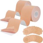 FurttBlem 2 Rolls Boob Tape 5CM*5M with 20 Pieces Nipple Cover,Body Tape for Women A-E Cup Nude,Breathable Boobtape for Breast Lift,Invisible Boobytape,Waterproof