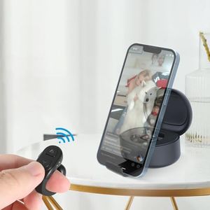 SSOBZELR TikTok Scroll Ring Remote Control, Video Social Media Remote Page Turner for iPhone ipad Android, Mobile Phone Camera Bluetooth Remote Control with Stand（Black）