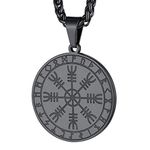 FaithHeart Black Helm of Awe Pendant Necklace for Kids Stainless Steel Viking Jewellery Norse Rune Pendants Talisman Amulets Good Luck Necklaces Mysterious Gift for Christening