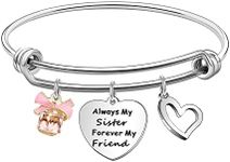 Always My Sister Forever My Friend Bracelet for Women Silver Charm Bangle Jewelry Gifts for Sister Friend Birthday Gifts Graduation Gifts Sister Leaving Gifts for Girls, Stainless Steel Silver, crystal