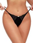 FULLJOYLOVE Lace G-String Thongs for Women Seamless Sexy Floral Underwear Breathable T-back Tangas Low Waist Briefs Black