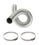 Ducting Aluminium Hose with Two Clips - Flexible Duct Pipe with 2 Clamps - Extractor Fan Tube with 2 Bands (75mm)