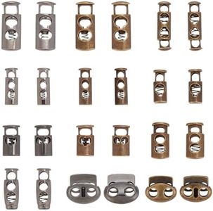 PH PandaHall 24pcs 12 Styles Alloy Toggle Stoppers, Single/Double Hole Spring Loaded Stop Sliding Cord Fastener Locks Buttons for Backpacks Shoelace Replacement Antique Bronze Gunmetal