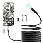 Endoscope Camera, iPhone USB Borescope Inspection Camera Flexible Rigid Snake Camera with 8 LED Lights, IP67 Waterproof Tube Sink Pipe Drain Camera for Android, iPhone, iPad(10FT)