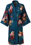 Ledamon Women's Kimono Short Robe for Women - Pocket Floral Bathrobe Nightgown (CA/US, Alpha, One Size, Regular, Regular, Dark Green)