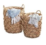 Honey Can Do Set of 2 Round Decorative Wicker Baskets With Handles For Storage, Natural STO-09848 Natural