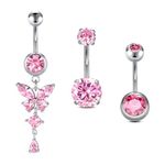 QWALIT Belly Button Ring Belly Rings Surgical Steel Pink Belly Button Rings Belly Button Piercing Jewelry Heart Belly Piercings for Women Navel Rings 3pcs