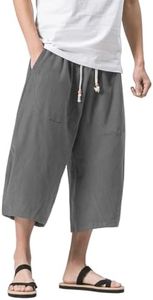 MAGNIVIT Men's Capri Pants Wide Leg Harem Baggy Pants Patchwork Linen Trousers Grey 32