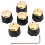 Musiclily Pro Universal Guitar Amp Amplifier Push-on Knobs with Set Screw for All Potentiometers Marshall Amplifiers, Black with Gold Aluminum Top (Set of 6)