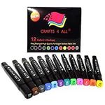 Crafts 4 ALL Fabric Pens - Pack of 12 Permanent, Dual Tip Fabric Markers in Vibrant Colours - Paint Pens for Paper, Bags, Shoes & Clothes