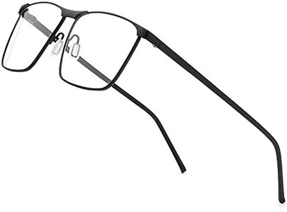 FONEX Pure Titanium Glasses Frame for Men,Square Full Rim Myopia Optical Eyeglasses (8526 Black)
